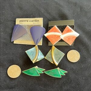 Vintage 1980’s Geometric Earrings in Purple, Pink, Green, and Gold